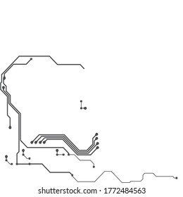 Circuit Board Technology Grayscale Color Infographic Vector Background. Abstract Modern PCB Trace Data Transfer Design Illustration. eps10