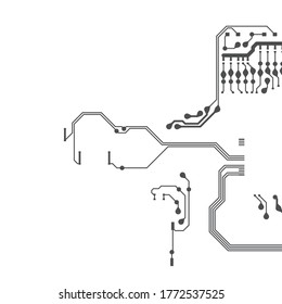 Circuit Board Technology Grayscale Color Infographic Vector Background. Abstract Modern PCB Trace Data Transfer Design Illustration. eps10