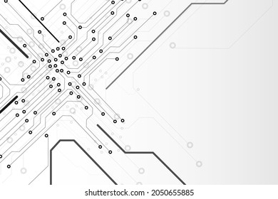 Circuit Board Technology Grayscale Color Infographic Vector Background. Abstract Modern PCB Trace Data Transfer Design Illustration.