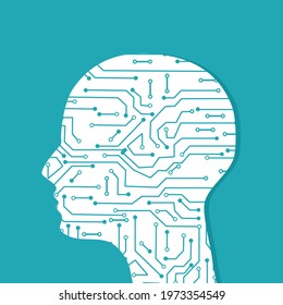 Circuit board technology in the human head. Connection concept. Vector illustration