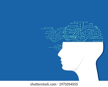 Circuit board technology in the human head. Connection concept. Vector illustration