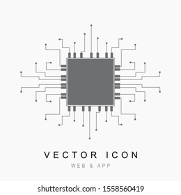 Circuit board, technology icon, circuit board icon isolated on white background, Chip processor icon isolated in flat style. vector illustration