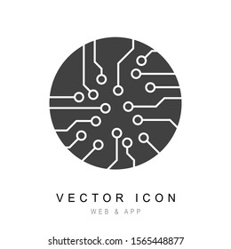 Circuit board, technology icon, circuit board icon isolated on white background, Chip processor icon isolated in flat style. vector illustration