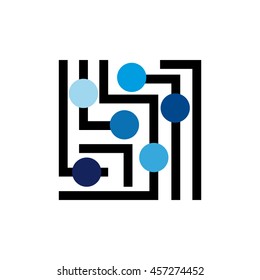 Circuit board as a technology icon, trendy flat style isolated on white