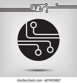 Circuit board, technology icon, vector illustration. Flat design style