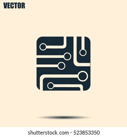 Circuit board, technology icon, vector illustration.