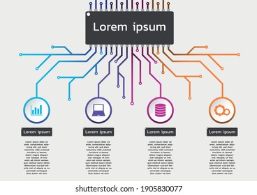 Circuit board technology infographic. Vector 4 options colorful design. Topic at the top. for workflow layout, diagram, web design, process chart.