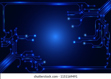 Circuit Board Technology Information Frame Pattern Concept Vector Background. Blue Abstract Scifi PCB Trace Data Transfer Design Illustration.