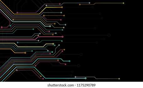 Circuit Board Technology Information Frame Pattern Concept Vector Background. Abstract PCB Trace Modern Color Design Illustration.