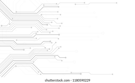 Circuit Board Technology Information Pattern Concept Vector Background. Abstract Grayscale PCB Trace Infographic Design Illustration.