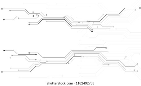 Circuit Board Technology Information Pattern Concept Vector Background. Grayscale Color Abstract PCB Trace Data Infographic Design Illustration.