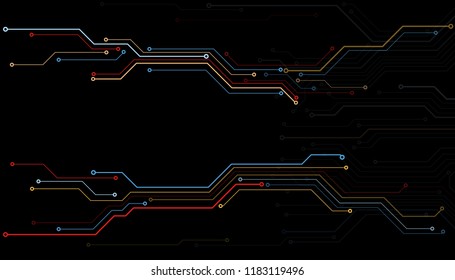 Circuit Board Technology Information Pattern Concept Vector Background. Modern Color Abstract PCB Trace Data Infographic Design Illustration.