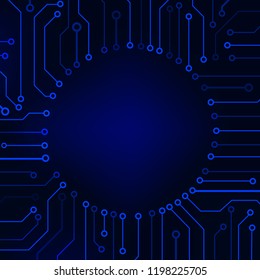 Circuit Board Technology Information Pattern Concept Vector Background. Blue Scifi Color Abstract PCB Trace Data Infographic Design Illustration.