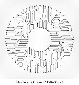 Circuit Board Technology Information Pattern Concept Vector Background. Grayscale Color Abstract PCB Trace Data Infographic Design Illustration.