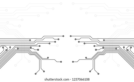 Circuit Board Technology Information Pattern Concept Vector Background. Grayscale Color Abstract PCB Trace Data Infographic Design Illustration.