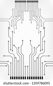 Circuit Board Technology Information Pattern Concept Vector Background. Grayscale Color Abstract PCB Trace Data Infographic Design Illustration.