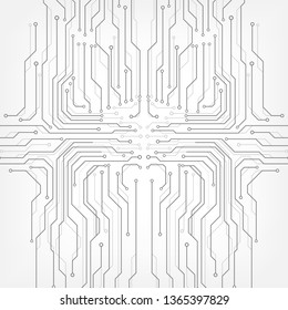 Circuit Board Technology Information Pattern Concept Vector Background. Grayscale Color Abstract PCB Trace Data Infographic Design Illustration.