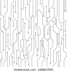 Circuit Board Technology Information Pattern Concept Vector Background. Grayscale Color Abstract PCB Trace Data Infographic Design Illustration.