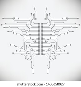 Circuit Board Technology Information Pattern Concept Vector Background. Grayscale Color Abstract PCB Trace Data Infographic Design Illustration.