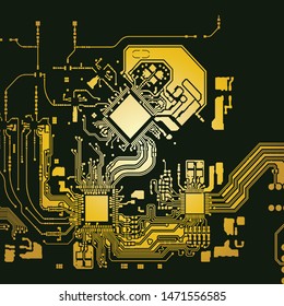 Circuit Board Technology Information Pattern Concept Vector Background. Modern Color Abstract PCB Trace Data Infographic Design Illustration.