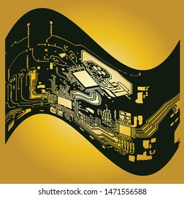Circuit Board Technology Information Pattern Concept Vector Background. Modern Color Abstract PCB Trace Data Infographic Design Illustration.