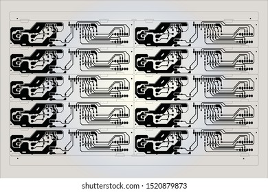 Circuit Board Technology Information Pattern Concept Vector Background. black Colour Abstract PCB Trace Data Infographic Design Illustration.