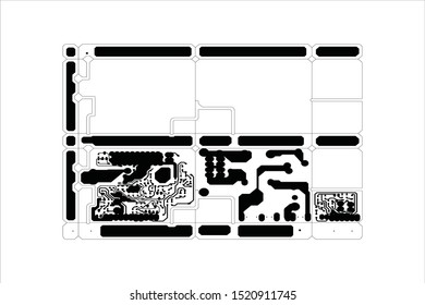 Circuit Board Technology Information Pattern Concept Vector Background. black Colour Abstract PCB Trace Data Infographic Design Illustration.