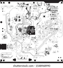Circuit Board Technology Information Pattern Concept Vector Background. White Colour Abstract PCB Trace Data Infographic Design Illustration.