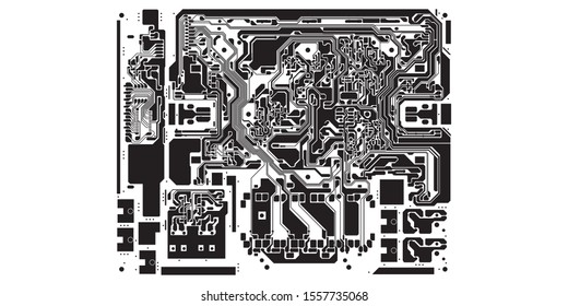 Circuit Board Technology Information Pattern Concept Vector Background. black Colour Abstract PCB Trace Data Infographic Design Illustration.