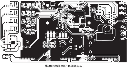 Circuit Board Technology Information Pattern Concept Vector Background. black Colour Abstract PCB Trace Data Infographic Design Illustration.