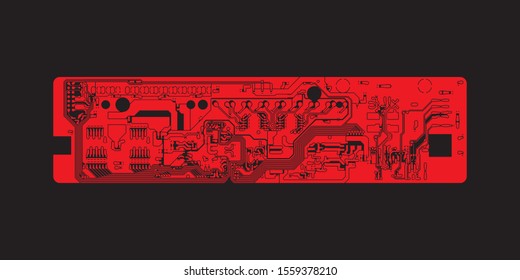 Circuit Board Technology Information Pattern Concept Vector Background. Red Colour Abstract PCB Trace Data Infographic Design Illustration.