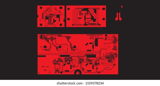 Circuit Board Technology Information Pattern Concept Vector Background. Red Colour Abstract PCB Trace Data Infographic Design Illustration.