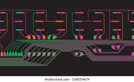 Circuit Board Technology Information Pattern Concept Vector Background. Modern Color Abstract PCB Trace Data Infographic Design Illustration.