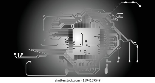 Circuit Board Technology Information Pattern Concept Vector Background. Abstract black and white PCB Trace Infographic Design Illustration.