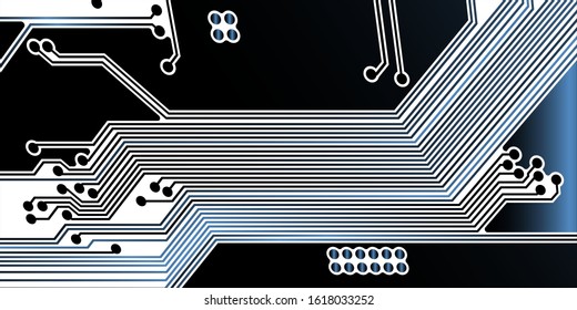 Circuit Board Technology Information Pattern Concept Vector Background. Black Color Abstract PCB Trace Data Infographic Design Illustration.