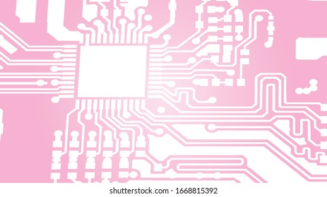 Circuit Board Technology Information Pattern Concept Vector Background. white Colour Abstract PCB Trace Data on pink background.