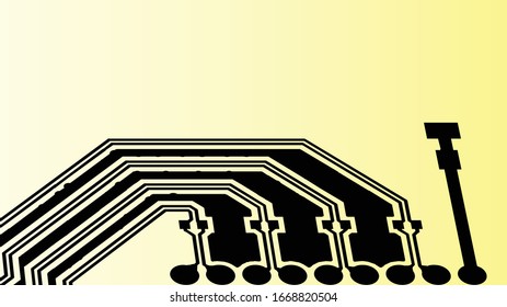 Circuit Board Technology Information Pattern Concept Vector Background. black Colour Abstract PCB Trace Data on Yellow background.
