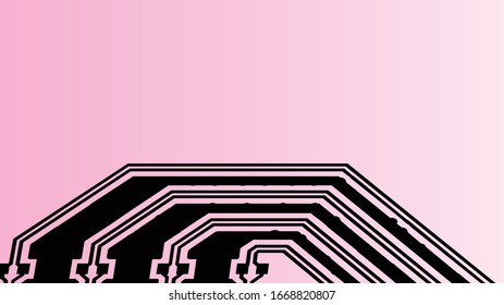 Circuit Board Technology Information Pattern Concept Vector Background. black Colour Abstract PCB Trace Data on pink background.