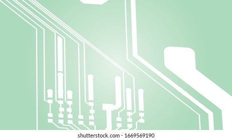 Circuit Board Technology Information Pattern Concept Vector Background. white Colour Abstract PCB Trace Data on green background.