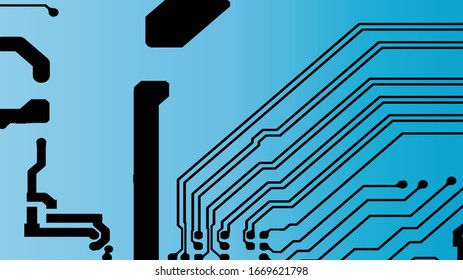 Circuit Board Technology Information Pattern Concept Vector Background. Black Colour Abstract PCB Trace Data on Blue background.
