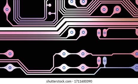 Circuit Board Technology Information Pattern Concept Vector Background. Modern Color Abstract PCB Trace Data Infographic Design Illustration.