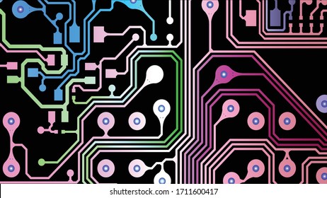 Circuit Board Technology Information Pattern Concept Vector Background. Modern Color Abstract PCB Trace Data Infographic Design Illustration.