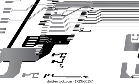 Circuit Board Technology Information Pattern Concept Vector Background. Black and Grey Colour Abstract PCB Trace Data on white background.
