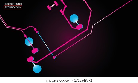 Circuit Board Technology Information Pattern Concept Vector Background. Red and blue Colour Abstract PCB Trace Data on blue background.