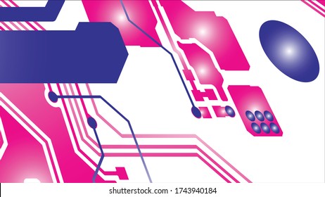 Circuit Board Technology Information Pattern Concept Vector Background. Red and blue Colour Abstract PCB Trace Data on White background.