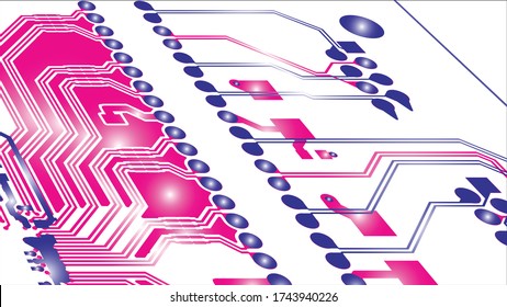 Circuit Board Technology Information Pattern Concept Vector Background. Red and blue Colour Abstract PCB Trace Data on White background.