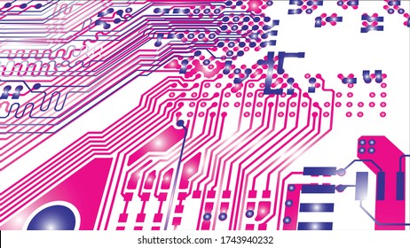 Circuit Board Technology Information Pattern Concept Vector Background. Red and blue Colour Abstract PCB Trace Data on White background.