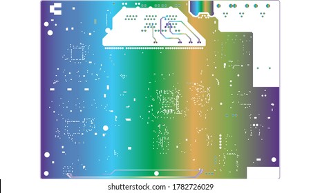 Circuit Board Technology Information Pattern Concept Vector Background. blue, green and gold Colour Abstract PCB Trace Data Infographic Design Illustration.