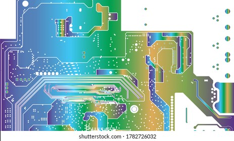 Fondo del vector de diseño del patrón de información de la tarjeta de circuitos azul, verde y dorado Resumen de color PCB Trace Data Infographic Design Illustration.