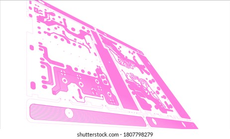 Circuit Board Technology Information Pattern Concept Vector Background. Pink Colour Abstract PCB Trace Data on white background.
